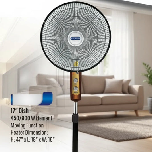 17" Oscillating Pedestal Dish Heater – 900W Adjustable Standing Room Heater