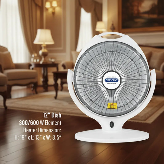 12" Portable Electric Dish Heater – 600W Energy Efficient Radiant Room Heater