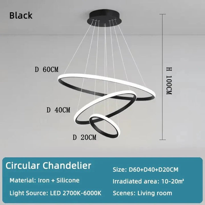 Modern Circular 3 - Ring LED Chandelier - Home Lights