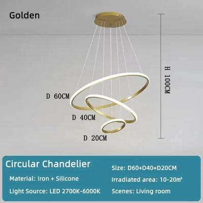 Modern Circular 3 - Ring LED Chandelier - Home Lights