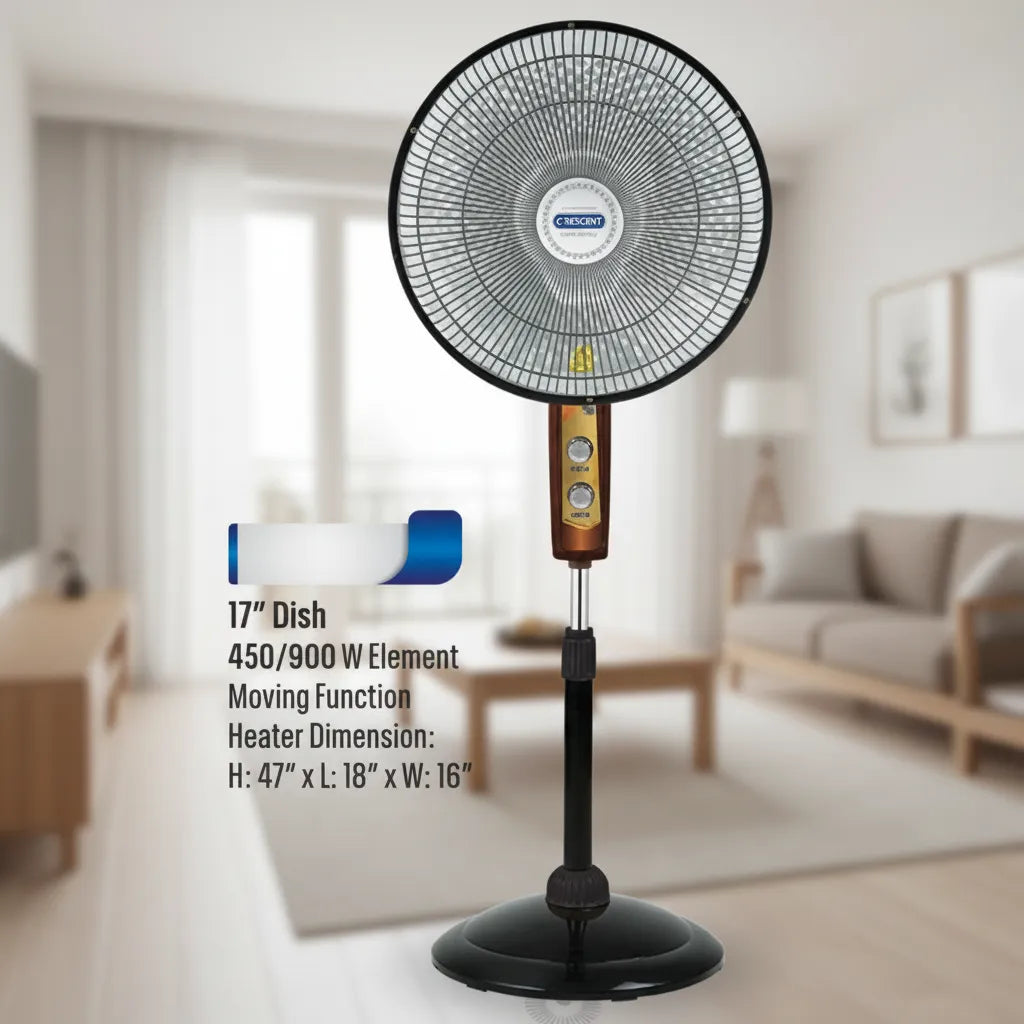 17" Oscillating Pedestal Dish Heater – 900W Adjustable Standing Room Heater