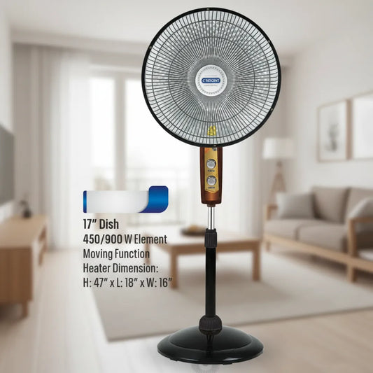 17" Oscillating Pedestal Dish Heater – 900W Adjustable Standing Room Heater