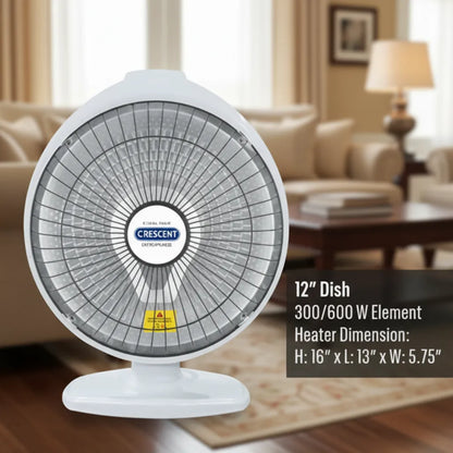 12" Compact Electric Dish Heater – 600W Portable Radiant Room Heater