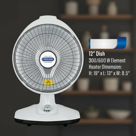 12" Compact Radiant Dish Heater – 600W Portable Electric Space Heater